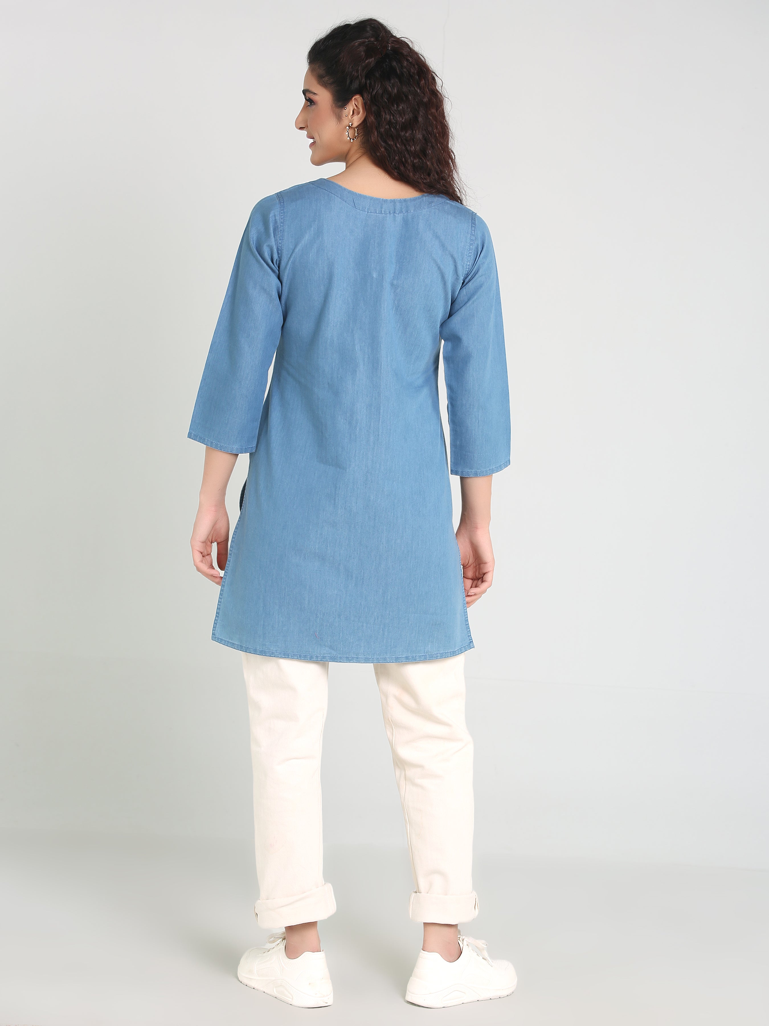 Denim Embroidered Kurti