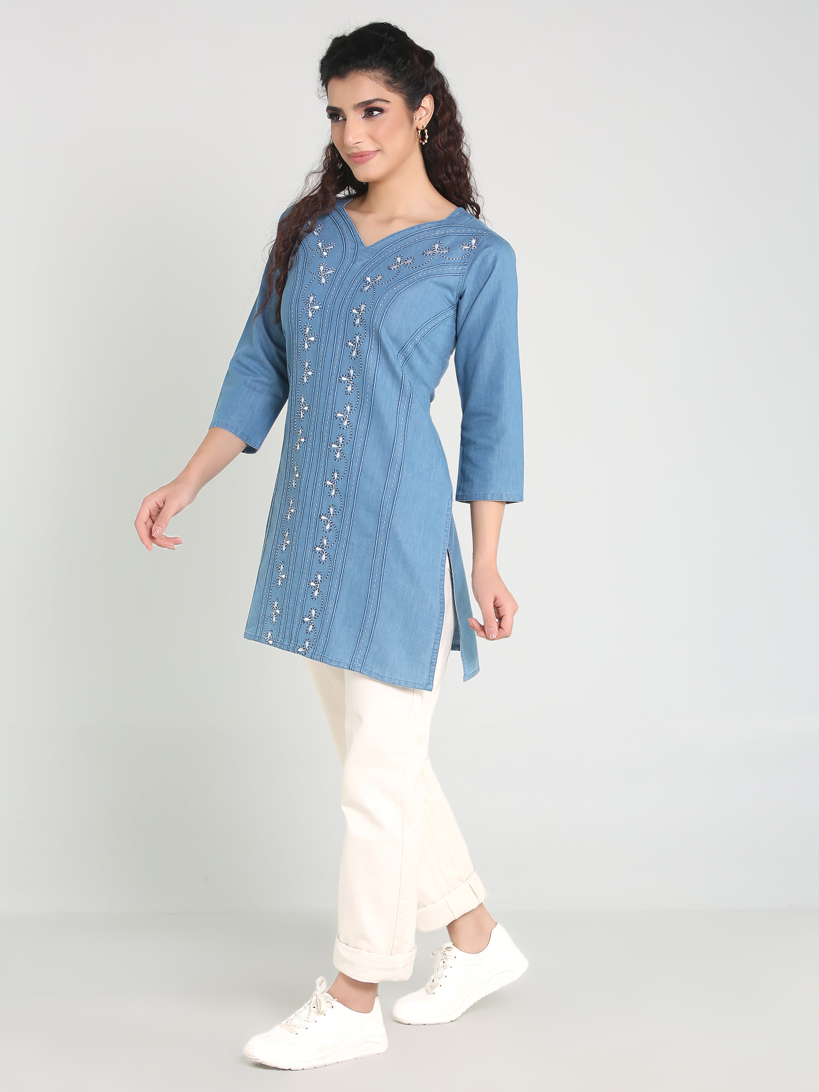 Denim Embroidered Kurti