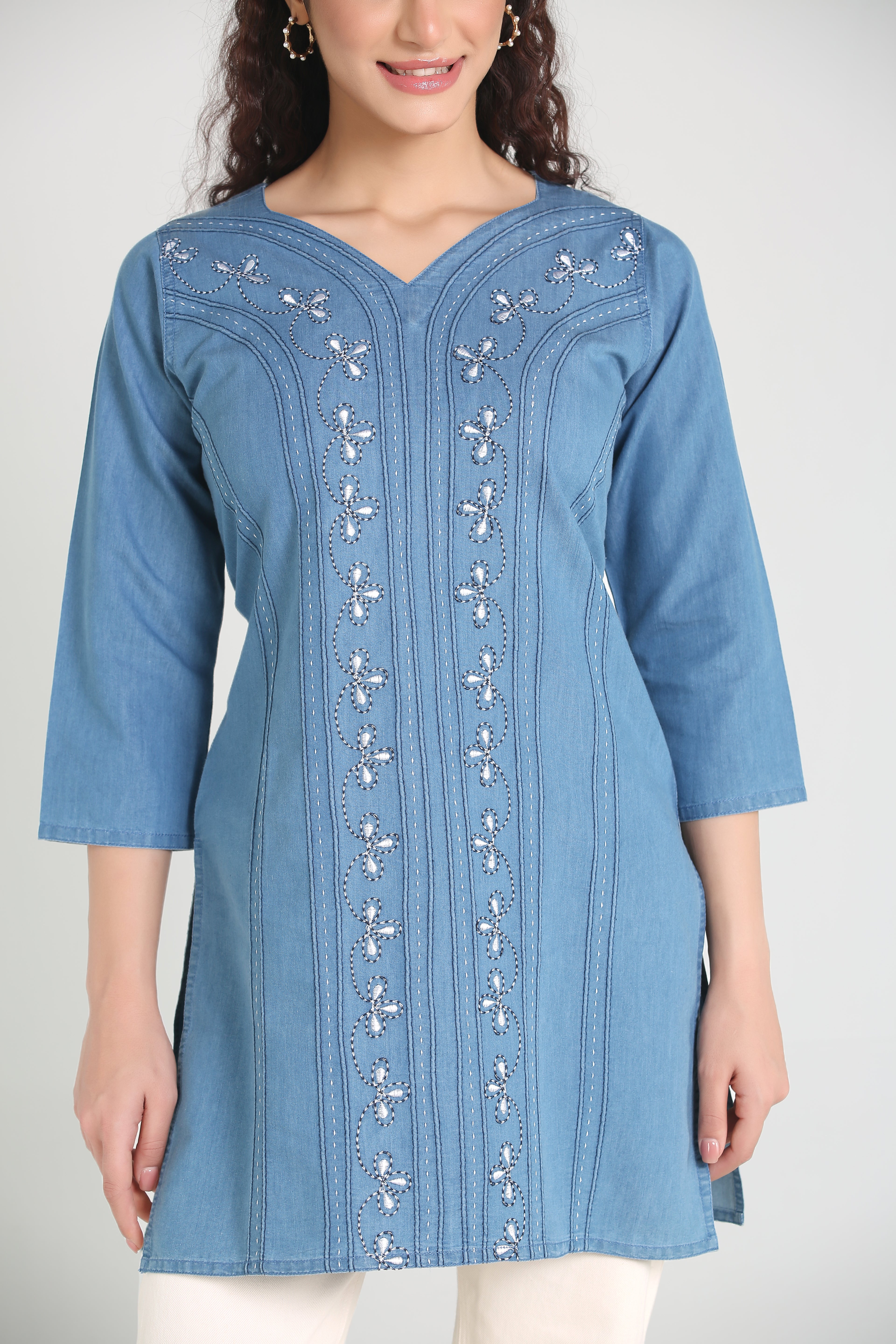 Denim Embroidered Kurti