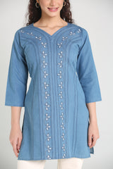 Denim Embroidered Kurti