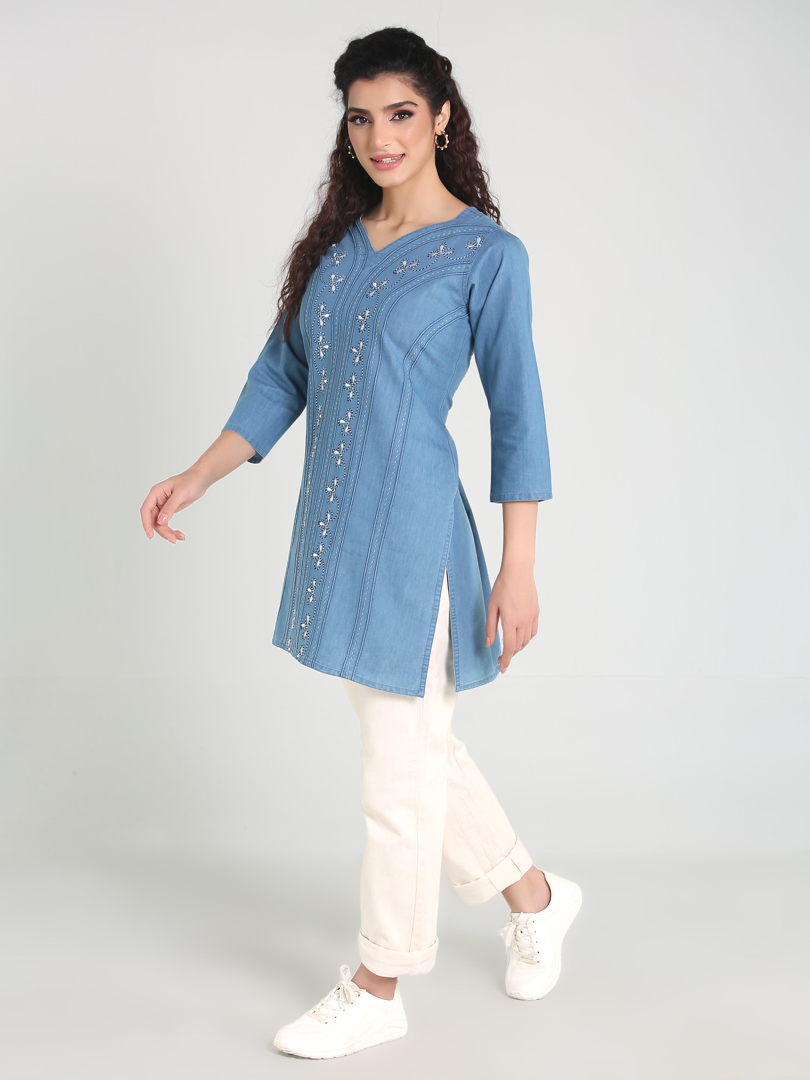 Denim Embroidered Kurti