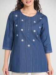 Denim Embroidered Kurti