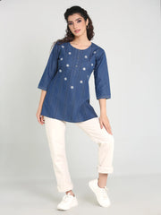 Denim Embroidered Kurti