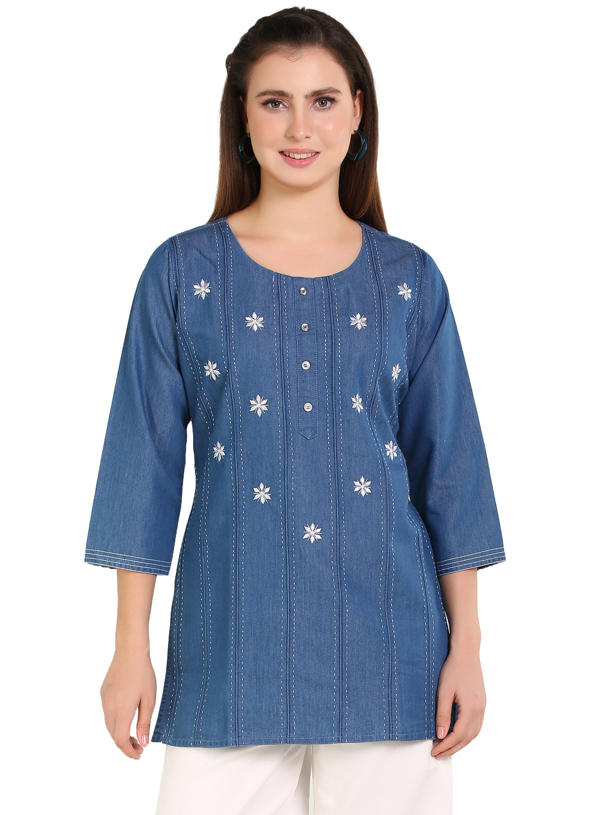 Denim Embroidered Kurti