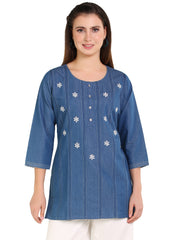 Denim Embroidered Kurti