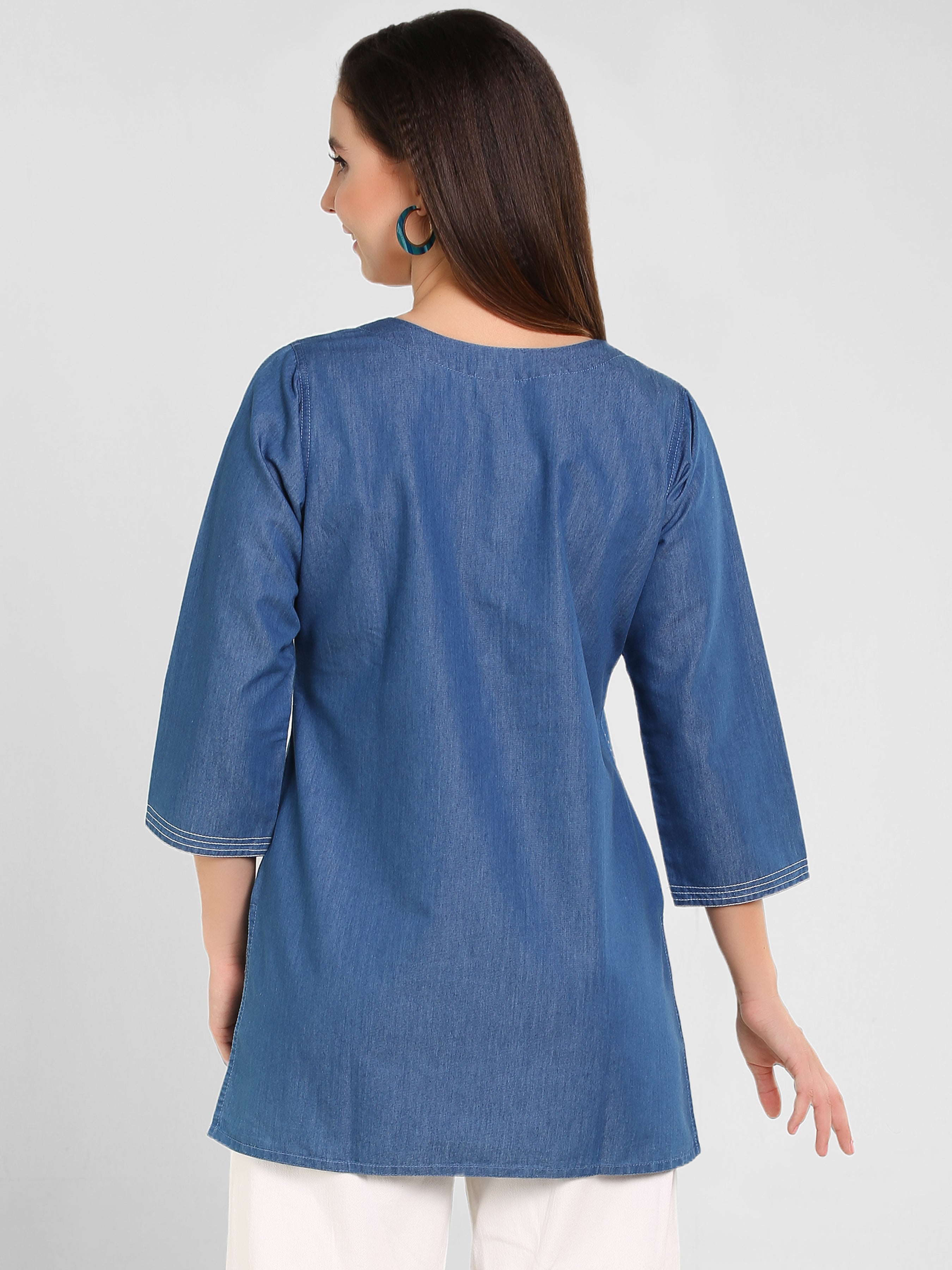 Denim Embroidered Kurti