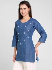 Denim Embroidered Kurti
