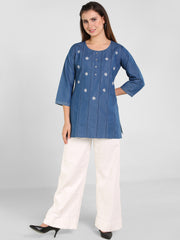 Denim Embroidered Kurti