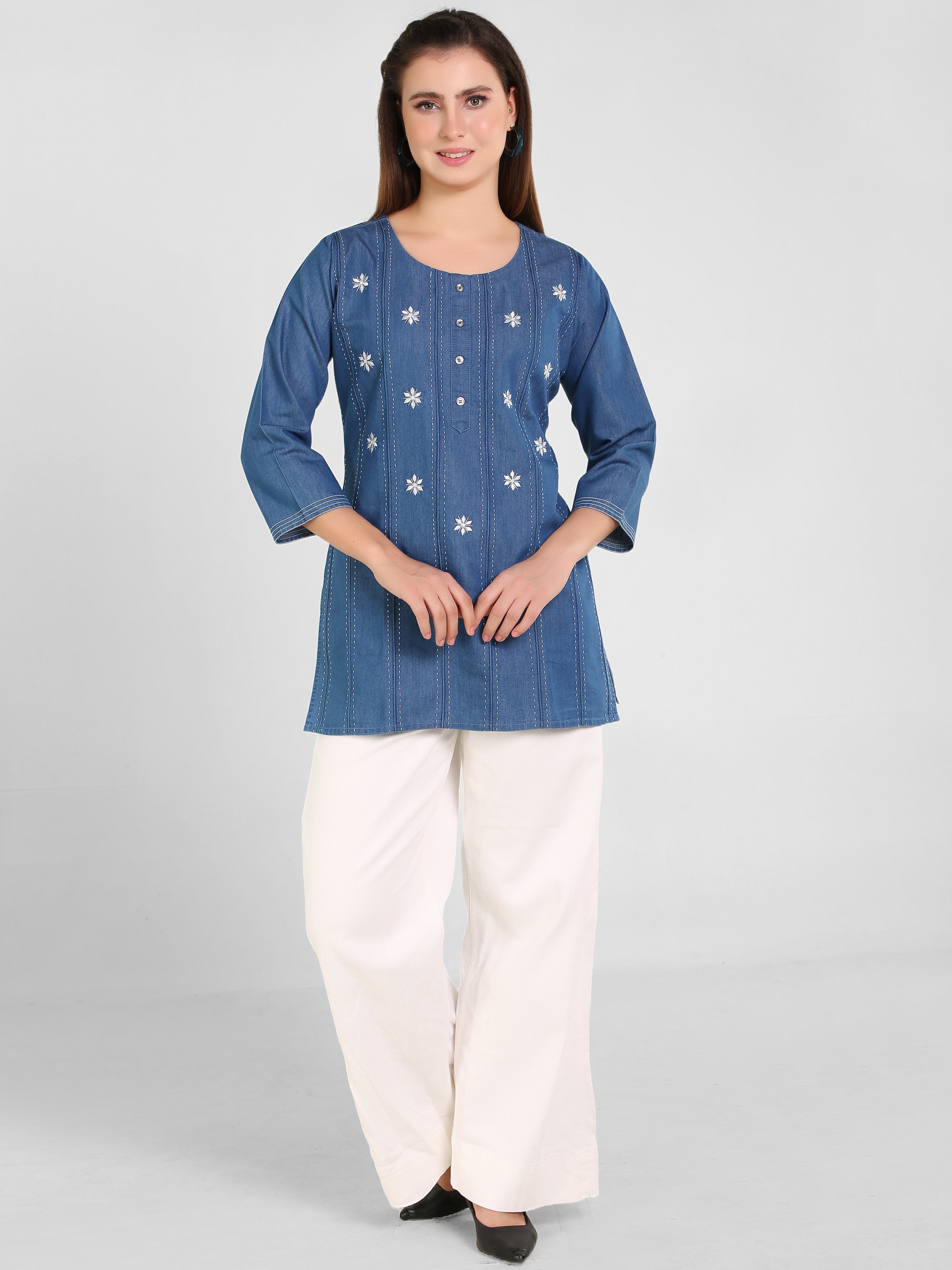 Denim Embroidered Kurti
