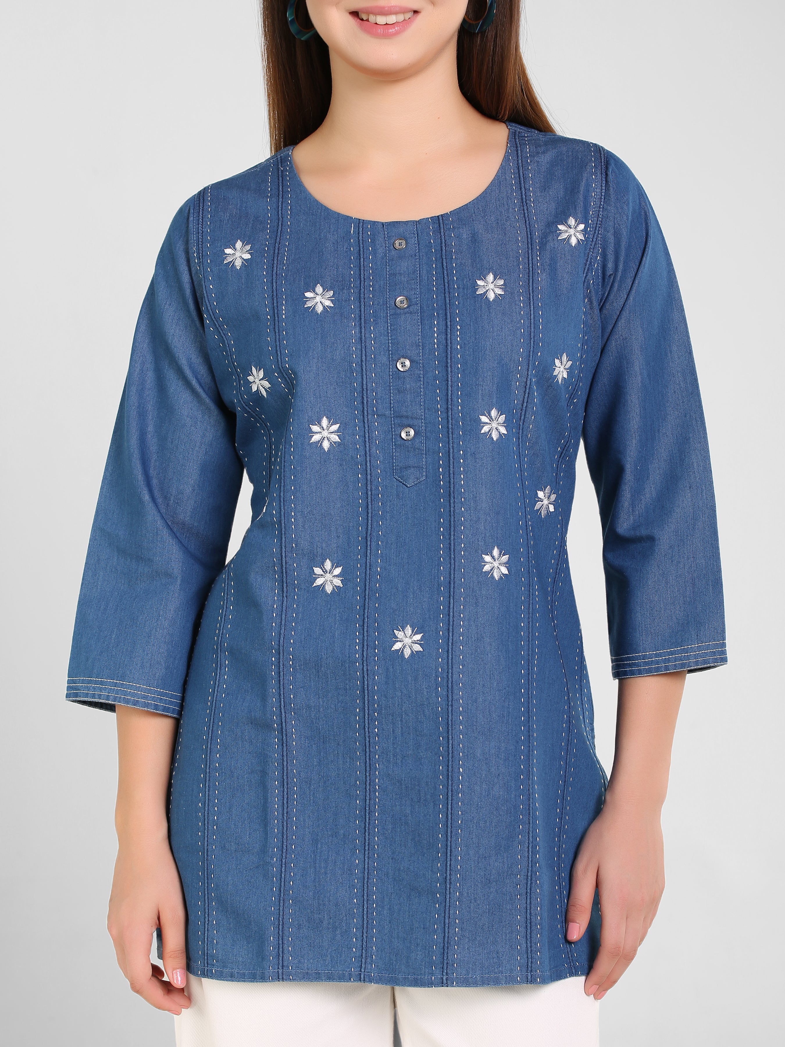 Denim Embroidered Kurti