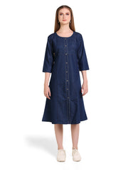 Denim Solid Kurta Patti Pintuck Tabla Dress