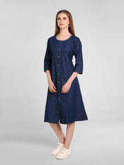 Denim Solid Kurta Patti Pintuck Tabla Dress