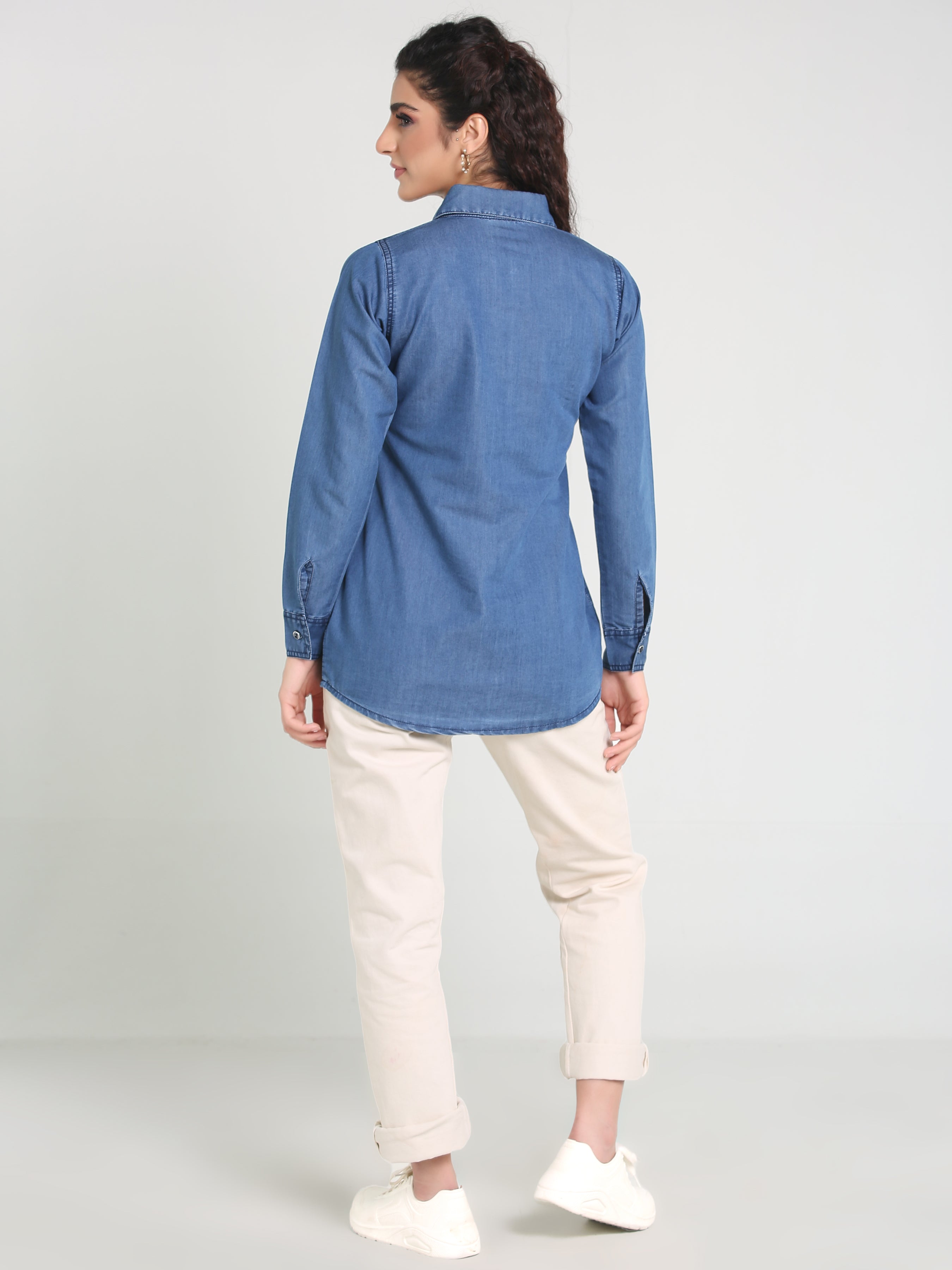 Denim Shirt Collar Embroidered W Both side Pocket