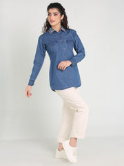 Denim Shirt Collar Embroidered W Both side Pocket