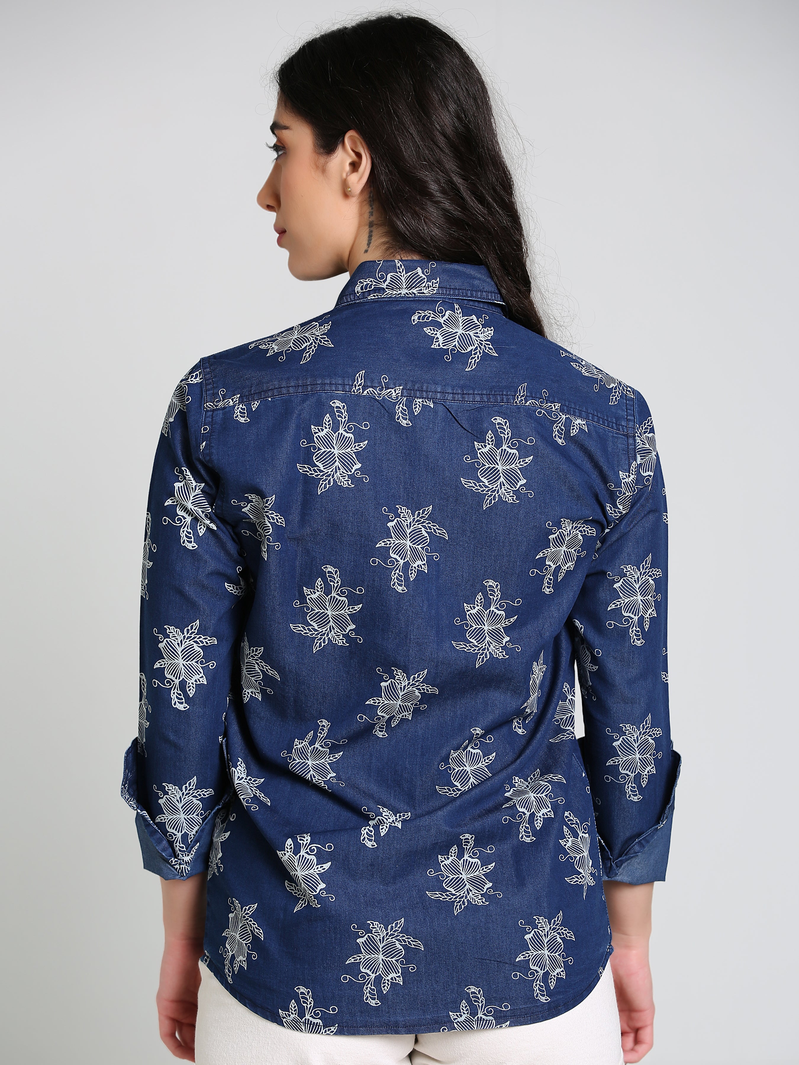 Denim Printed W One side Pocket Shirt