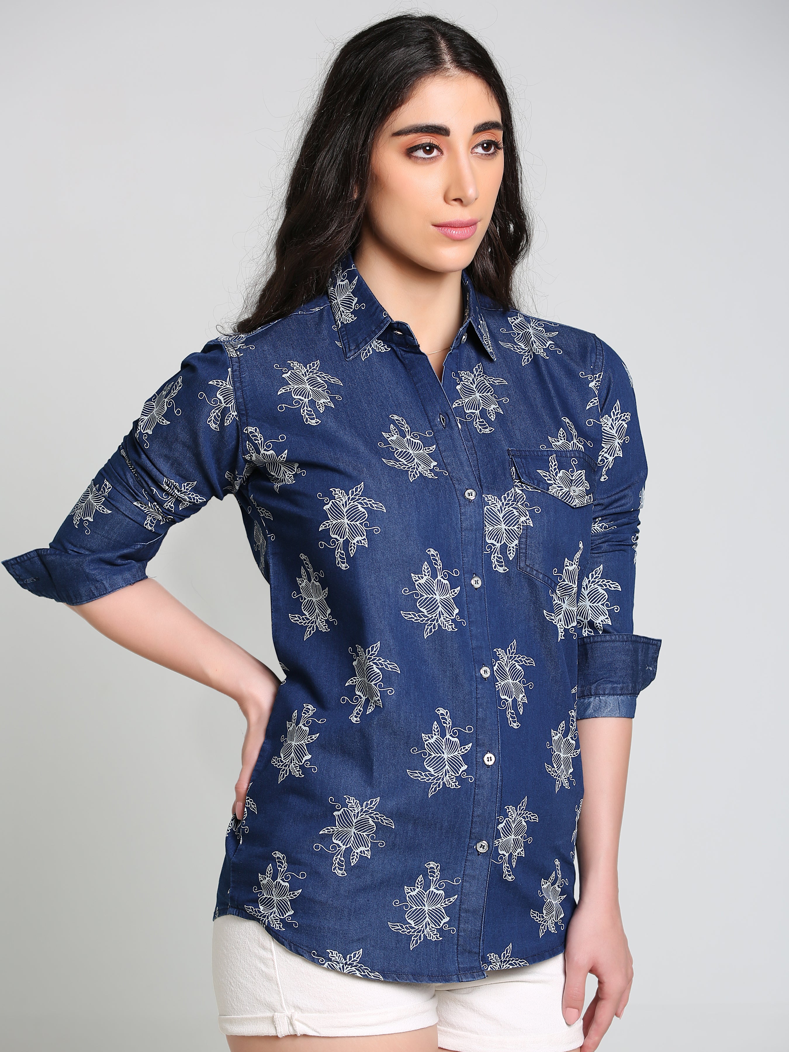 Denim Printed W One side Pocket Shirt
