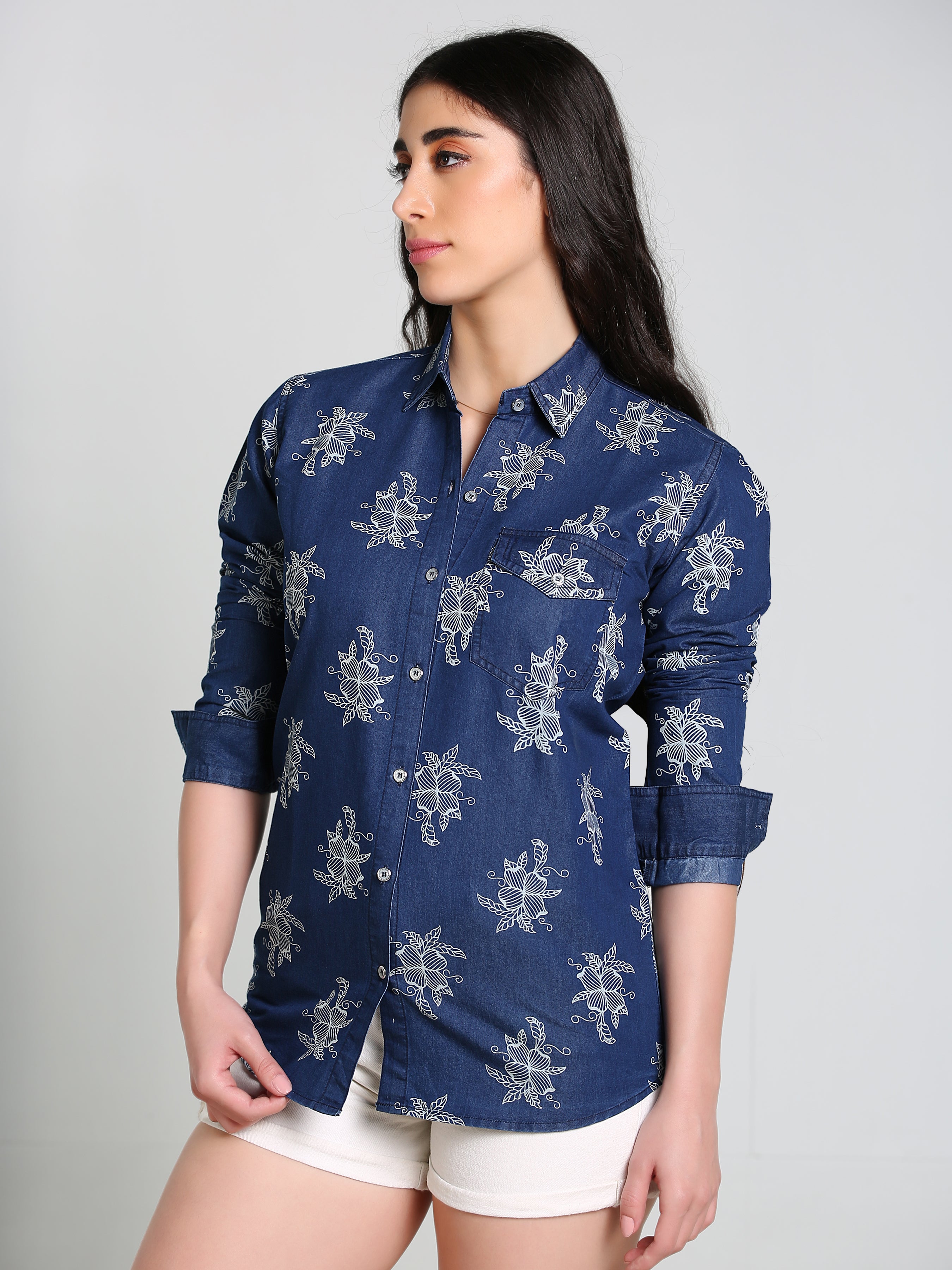 Denim Printed W One side Pocket Shirt