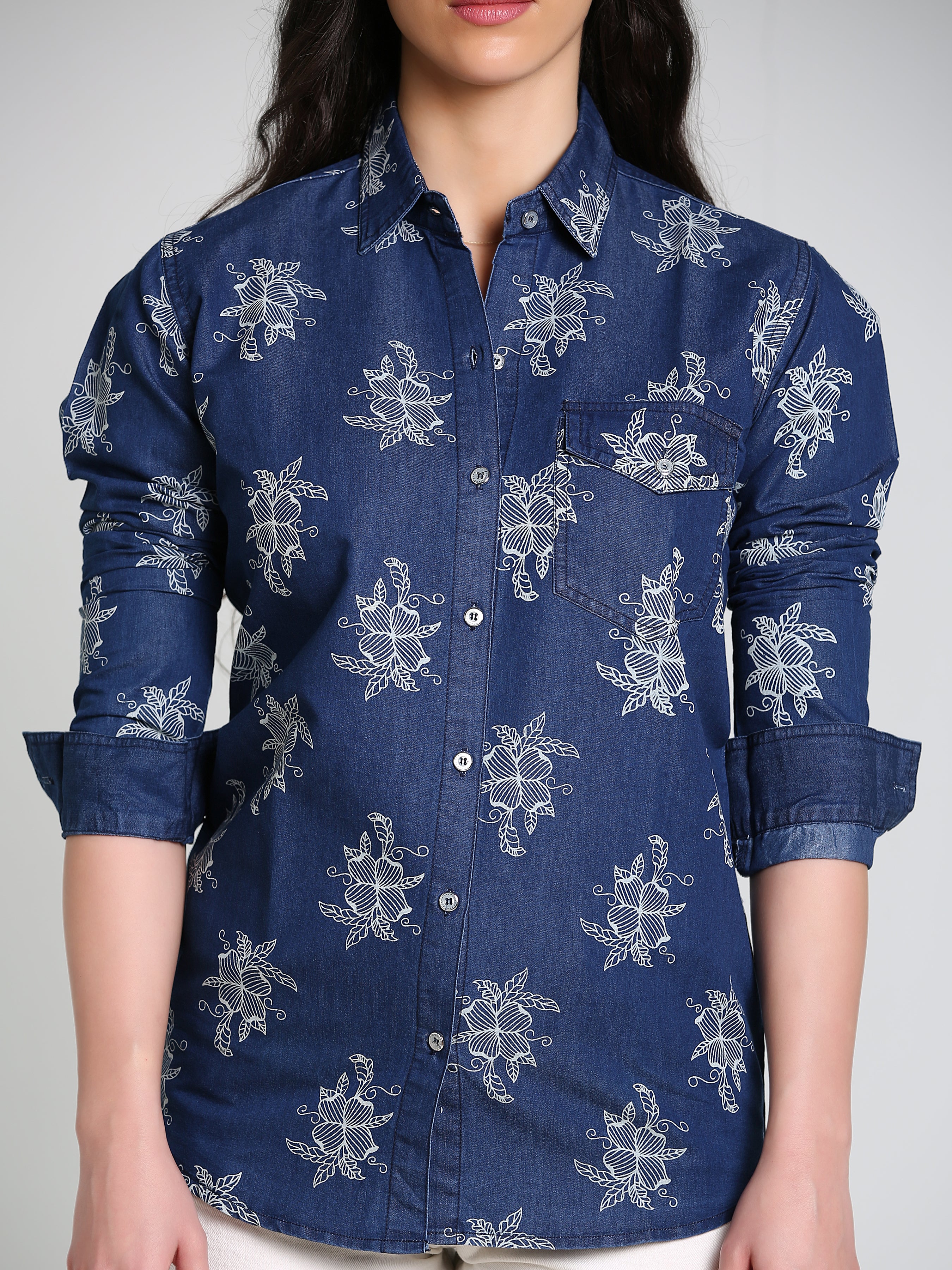 Denim Printed W One side Pocket Shirt