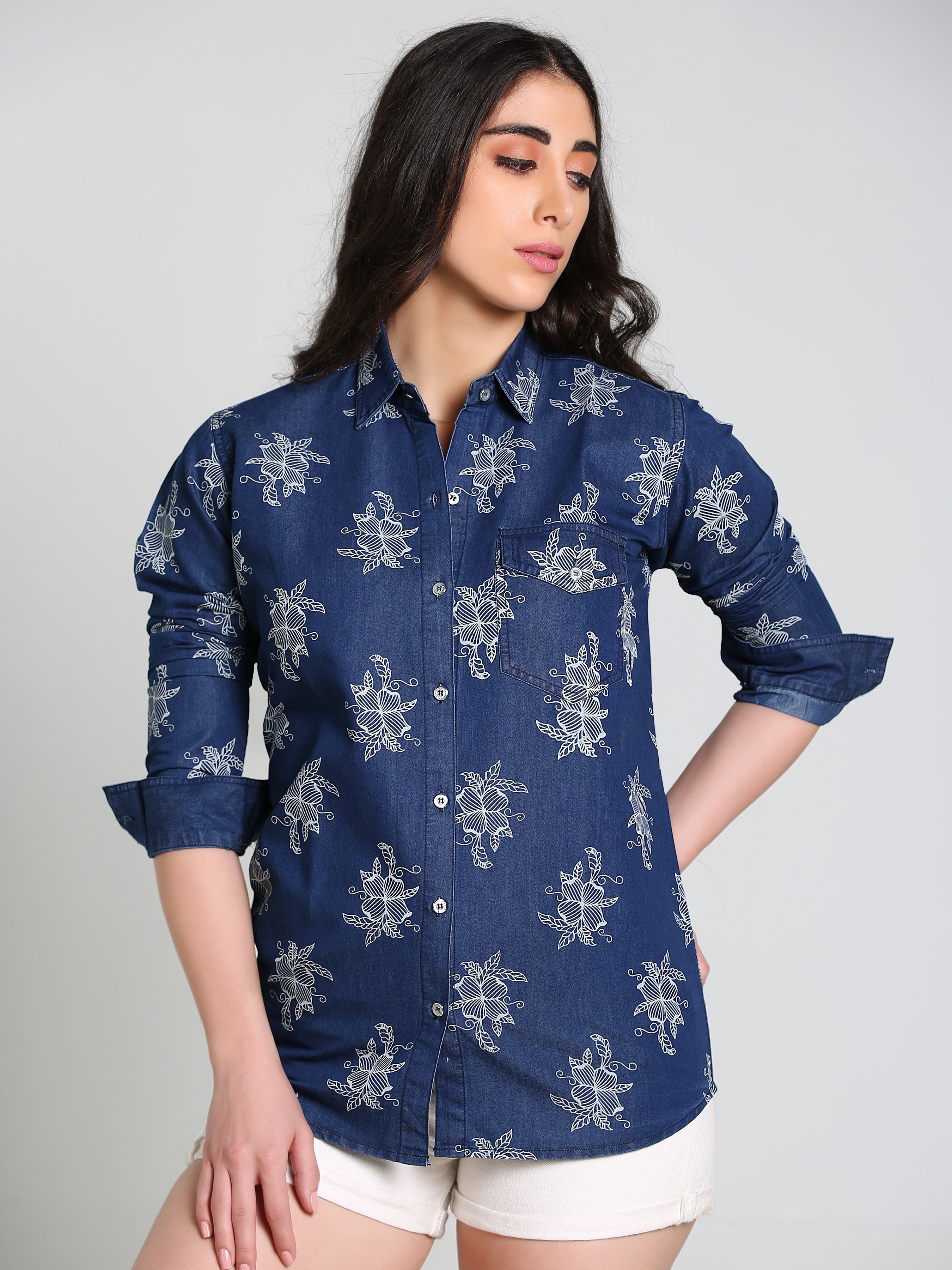 Denim Printed W One side Pocket Shirt