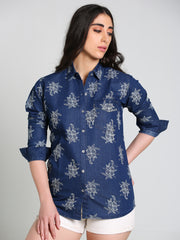 Denim Printed W One side Pocket Shirt