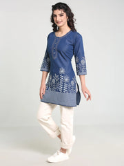 Denim S Flower Printed Lining  Kurti
