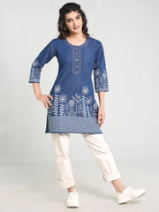 Denim S Flower Printed Lining  Kurti