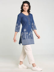 Denim S Flower Printed Lining  Kurti