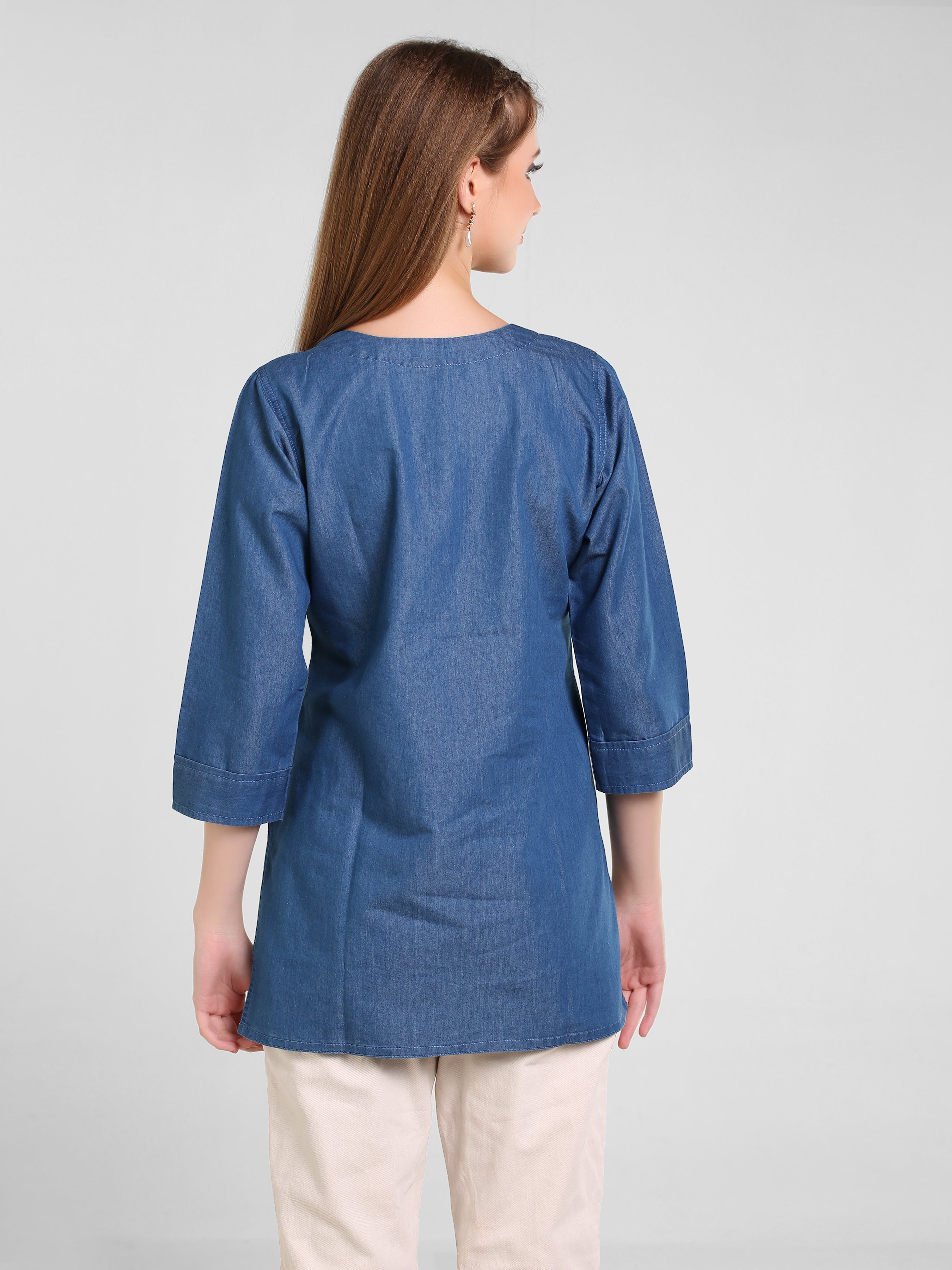 Denim Lucknowi Embroidred Kurti