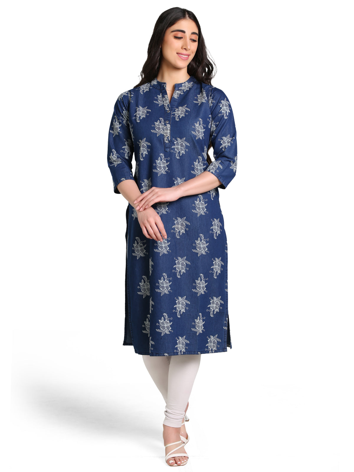 Denim Alover Printed Mandarine Collar Kurta