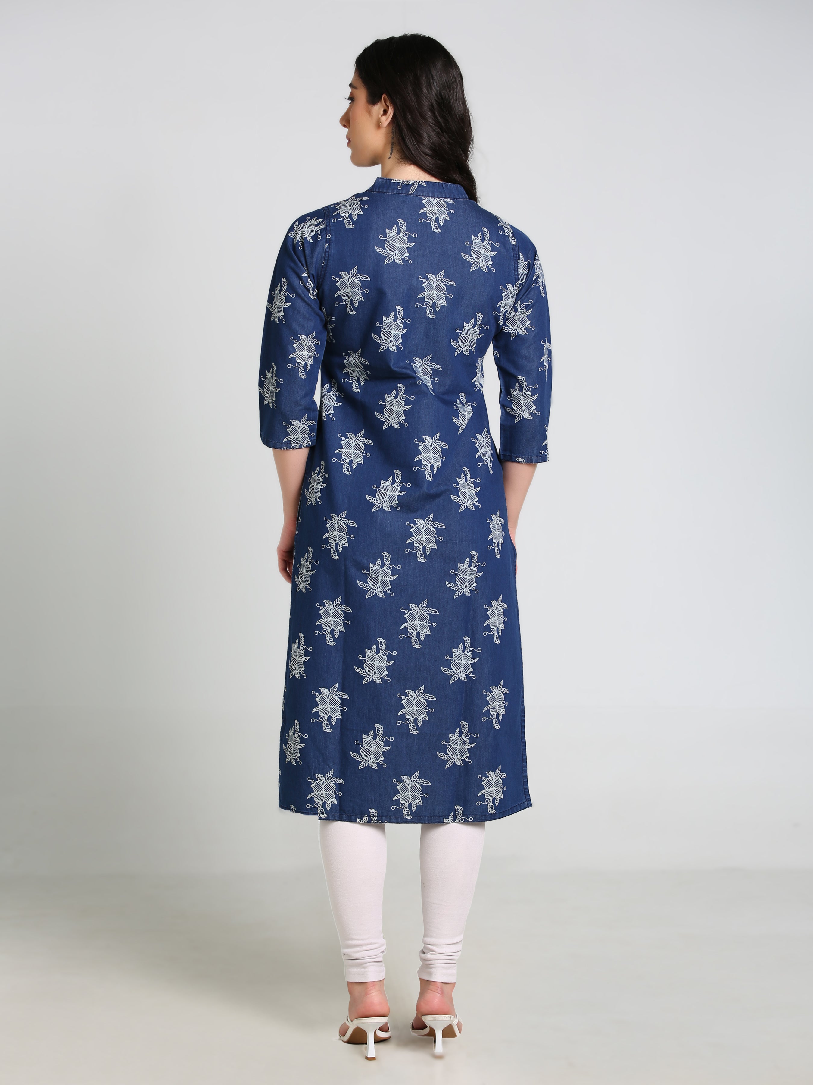 Denim Alover Printed Mandarine Collar Kurta