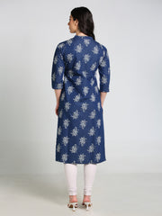 Denim Alover Printed Mandarine Collar Kurta