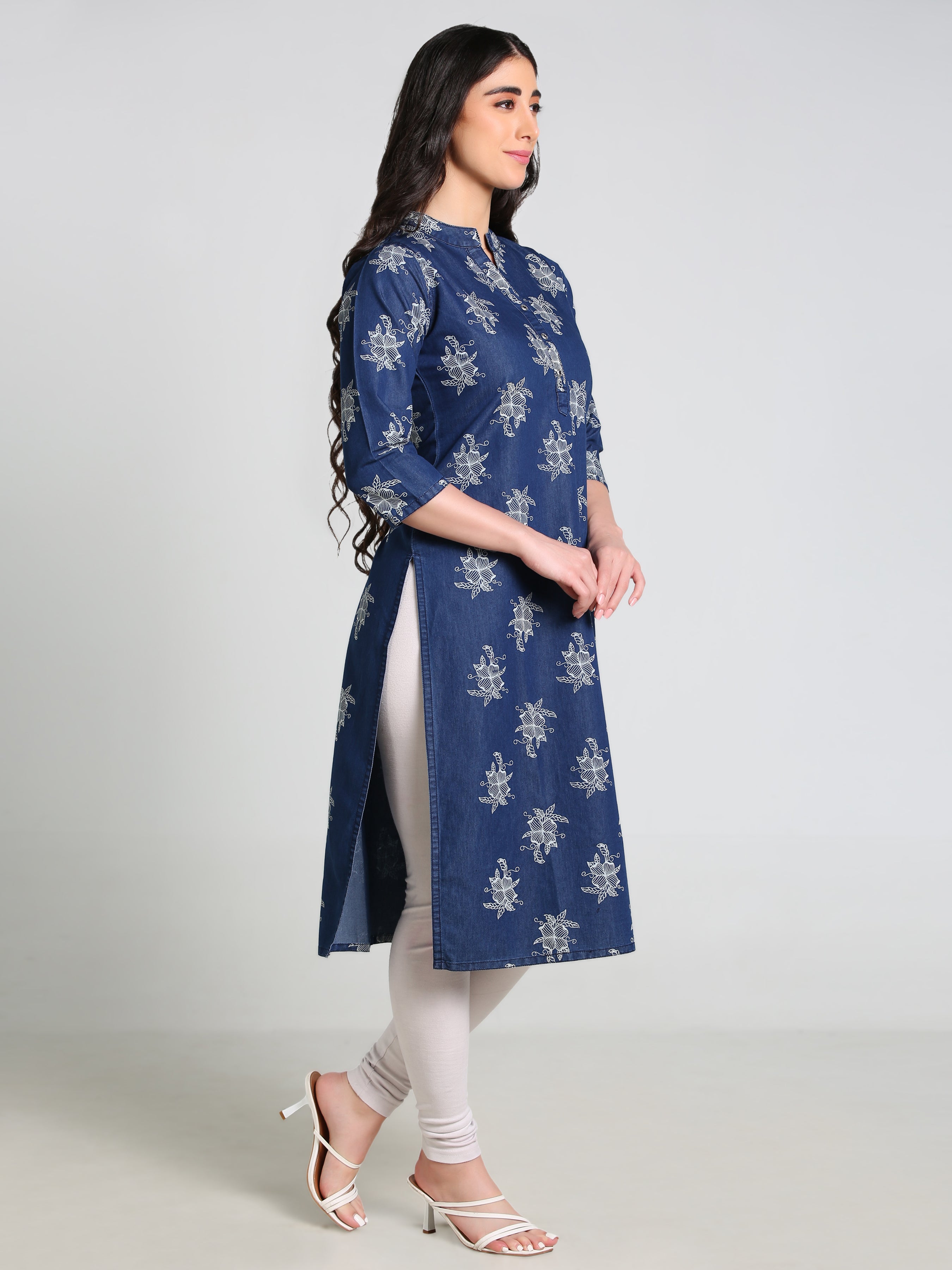 Denim Alover Printed Mandarine Collar Kurta