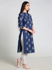 Denim Alover Printed Mandarine Collar Kurta