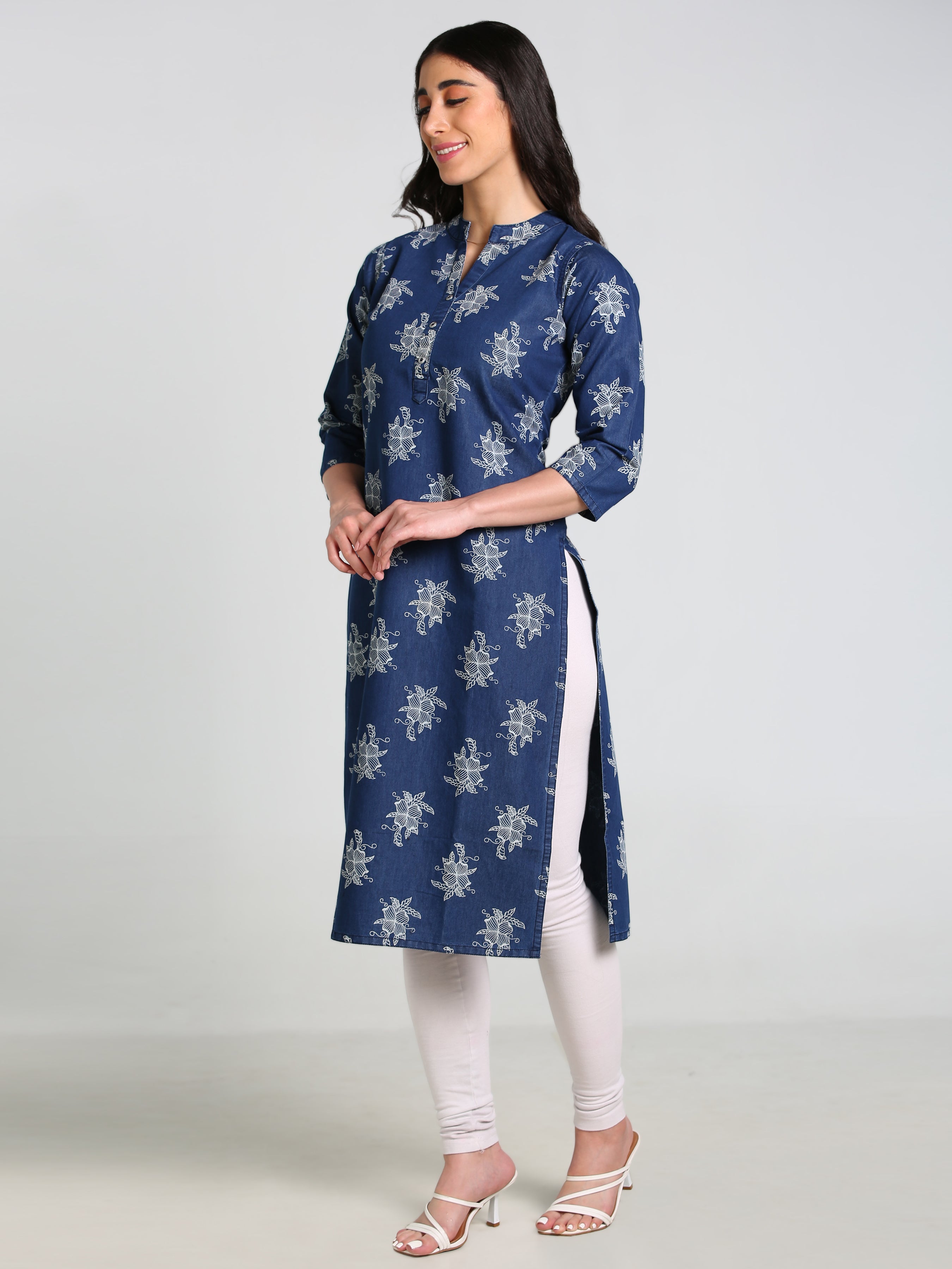 Denim Alover Printed Mandarine Collar Kurta