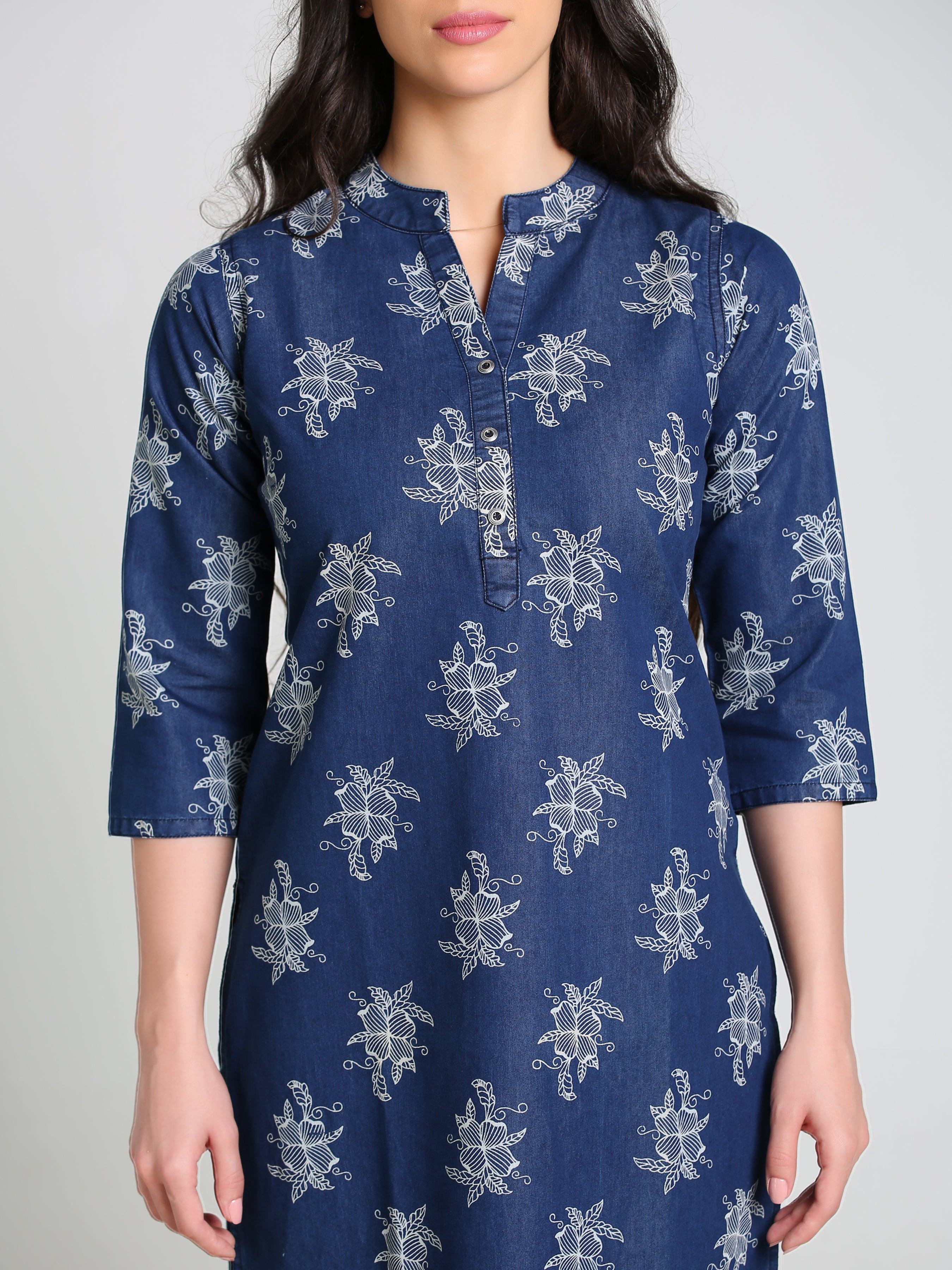 Denim Alover Printed Mandarine Collar Kurta