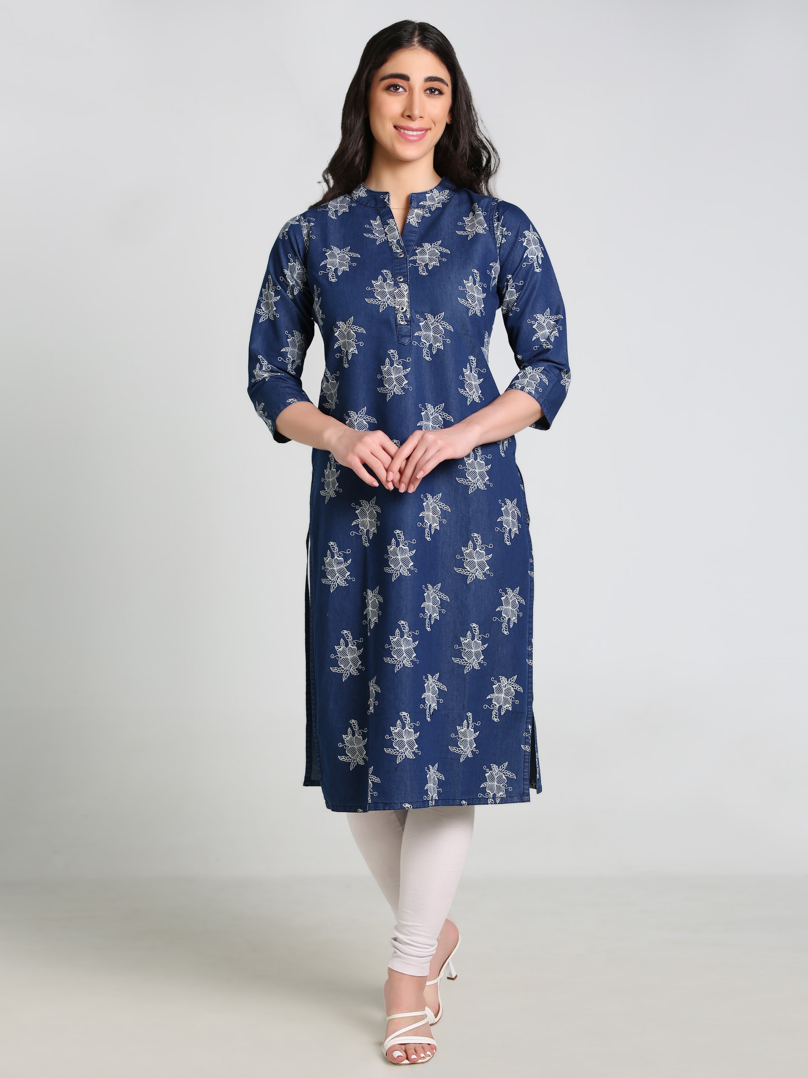 Denim Alover Printed Mandarine Collar Kurta