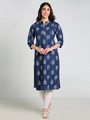 Denim Alover Printed Mandarine Collar Kurta