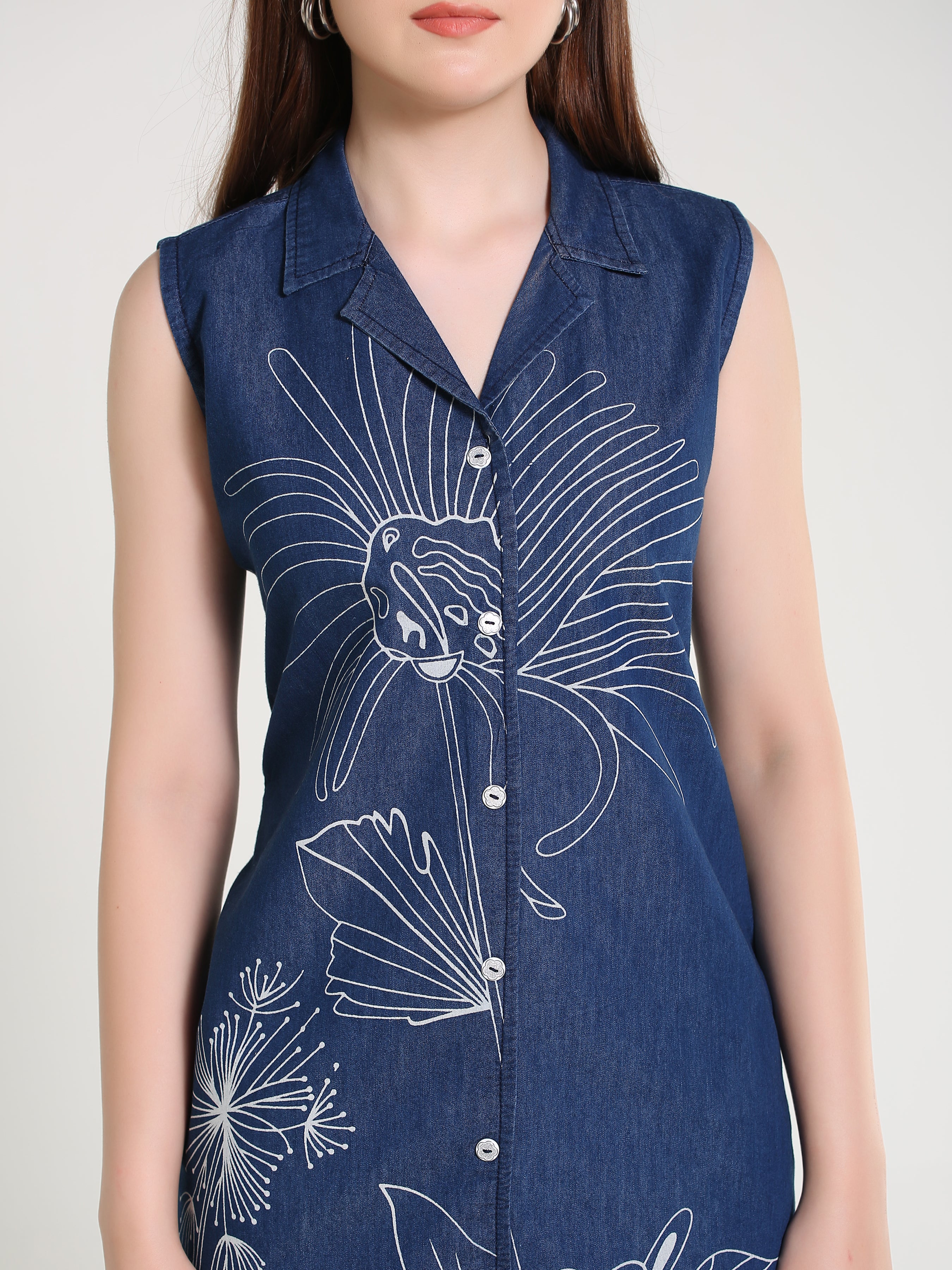 Denim Embroidered Kurti