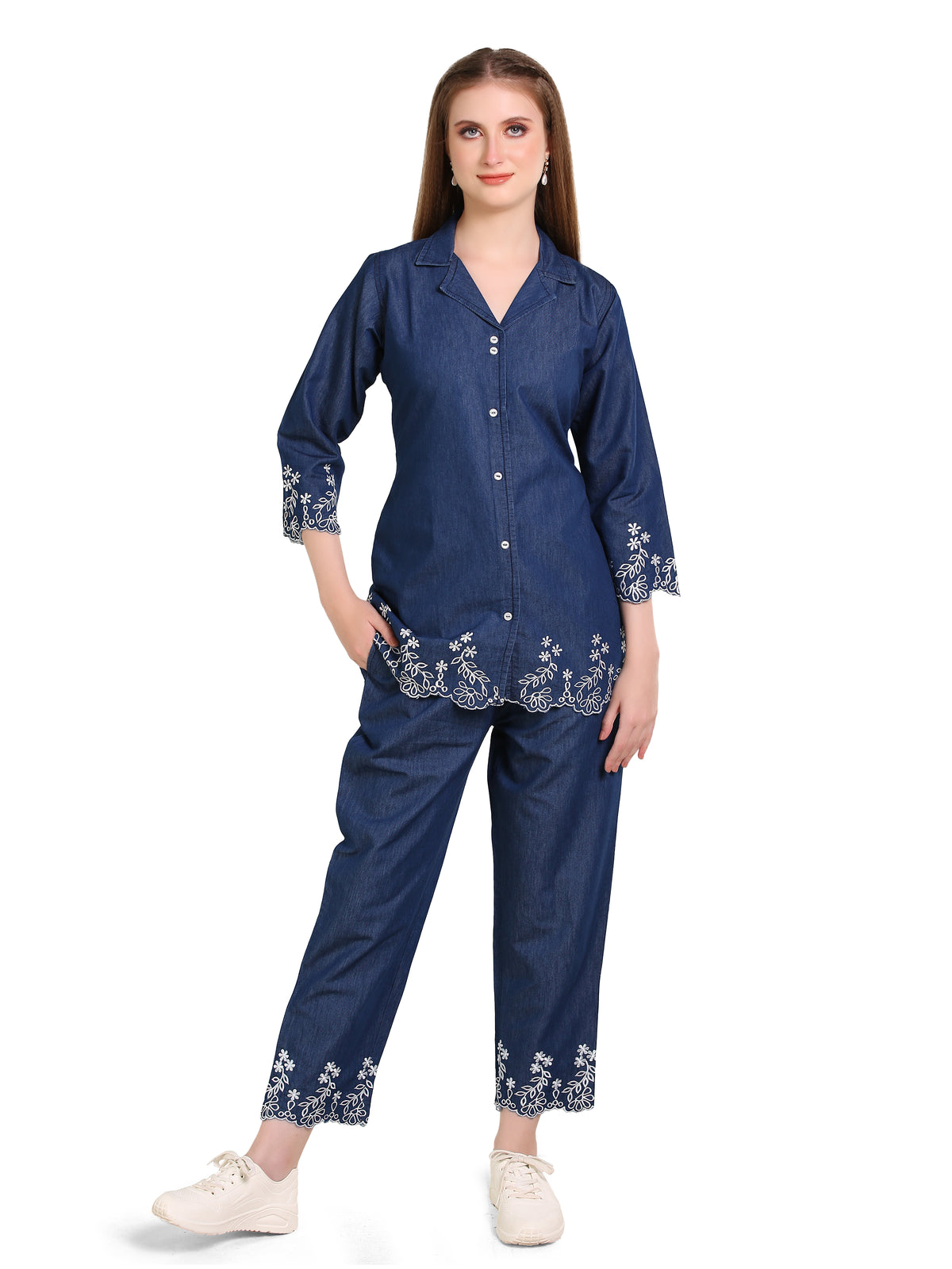 Denim Embroidred Cut work Cord-Set