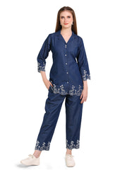 Denim Embroidred Cut work Cord-Set