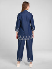 Denim Embroidered Cut work Co-ord Set