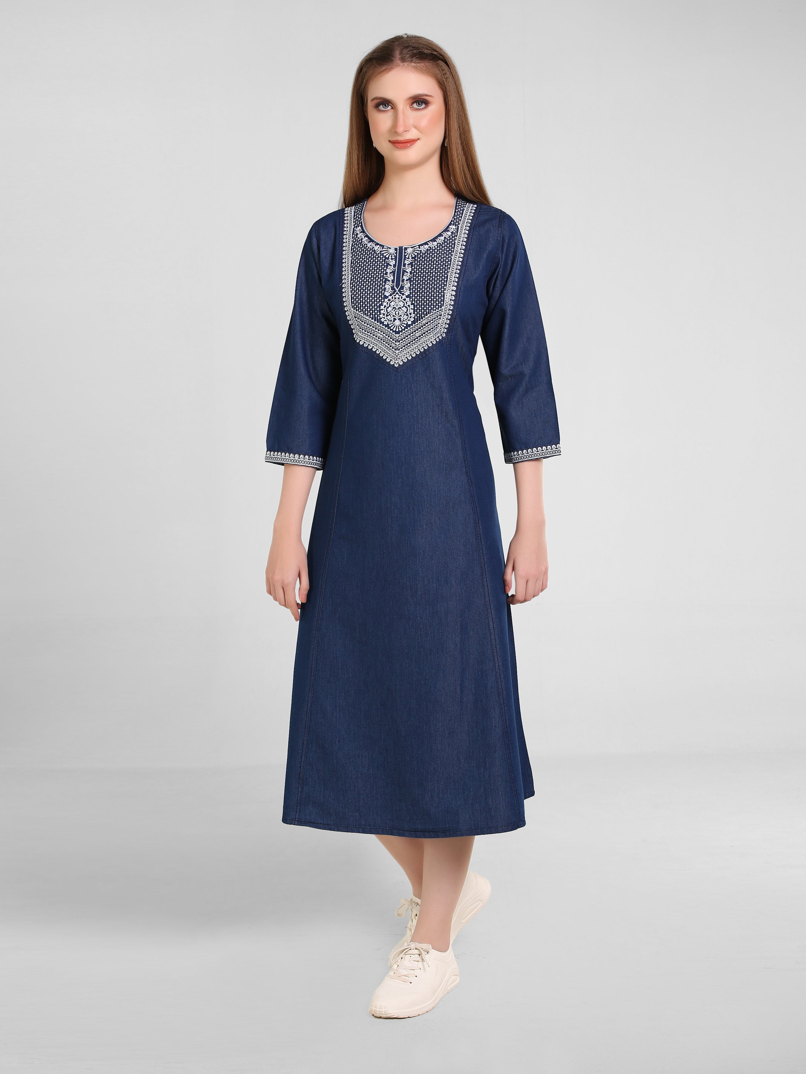 Denim Embroidered Tabla Dress