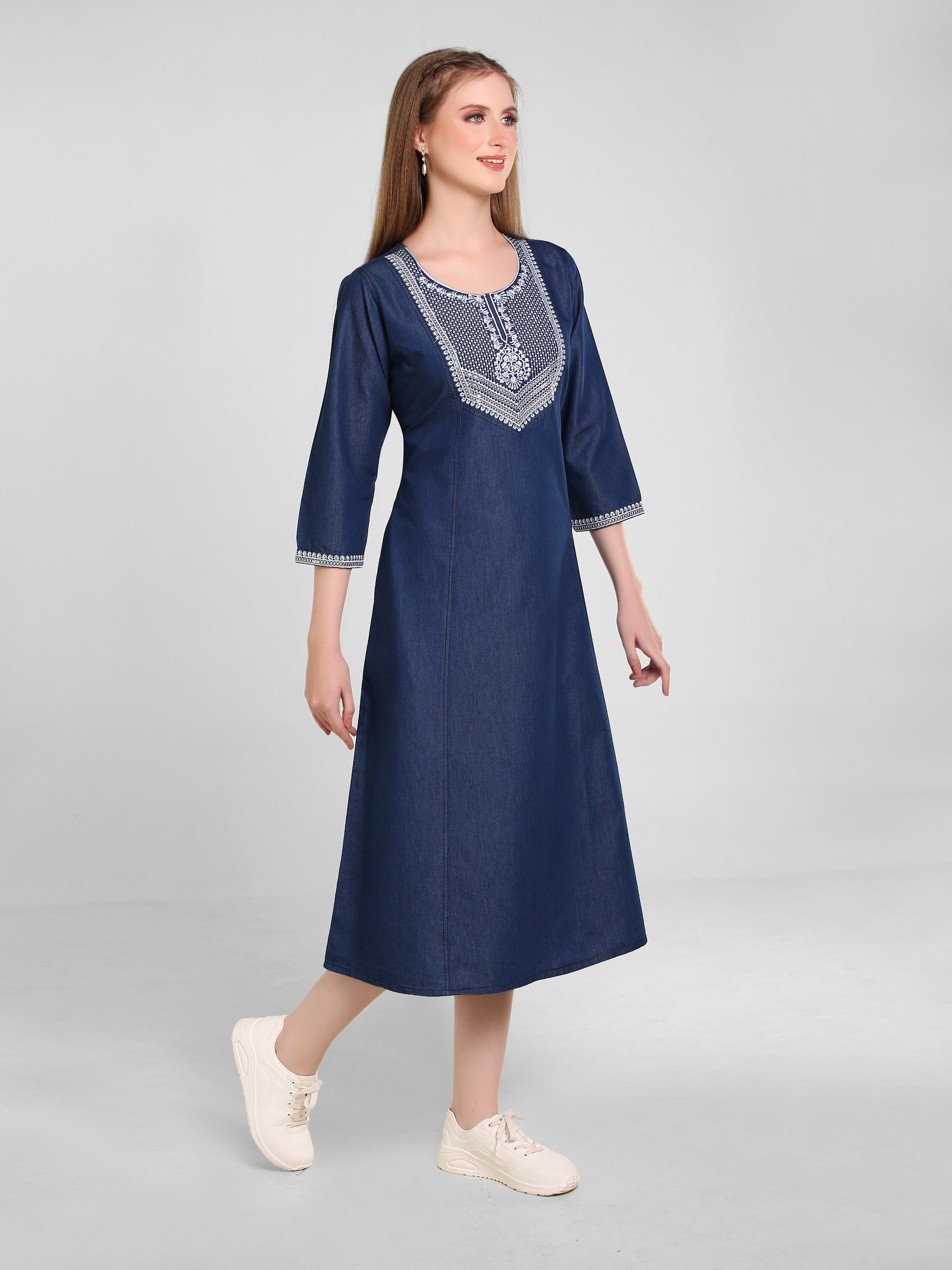 Denim Embroidered Tabla Dress