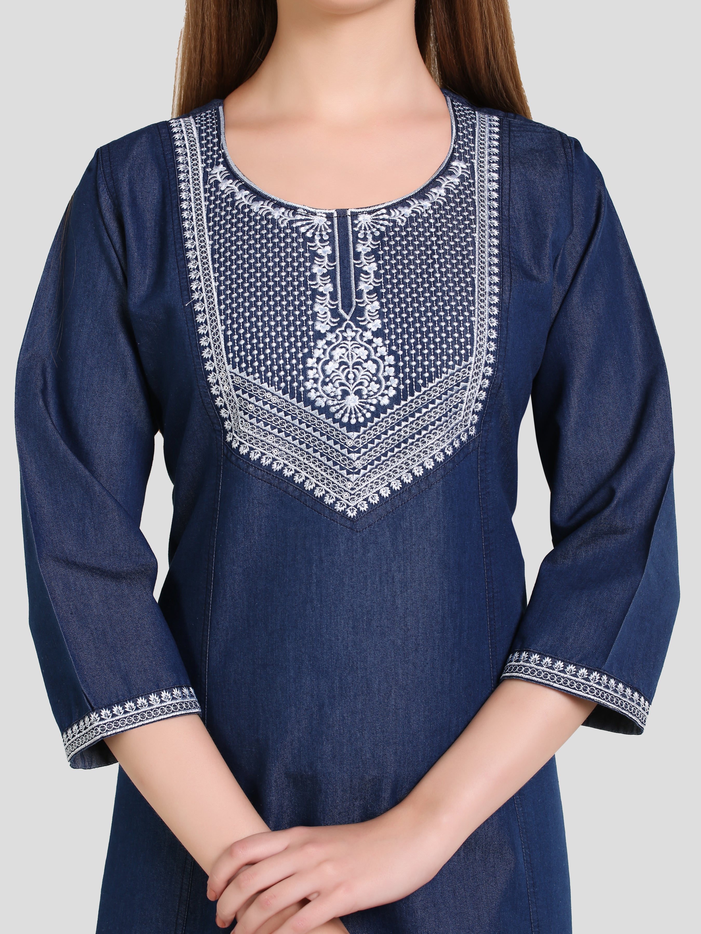 Denim Embroidered Tabla Dress