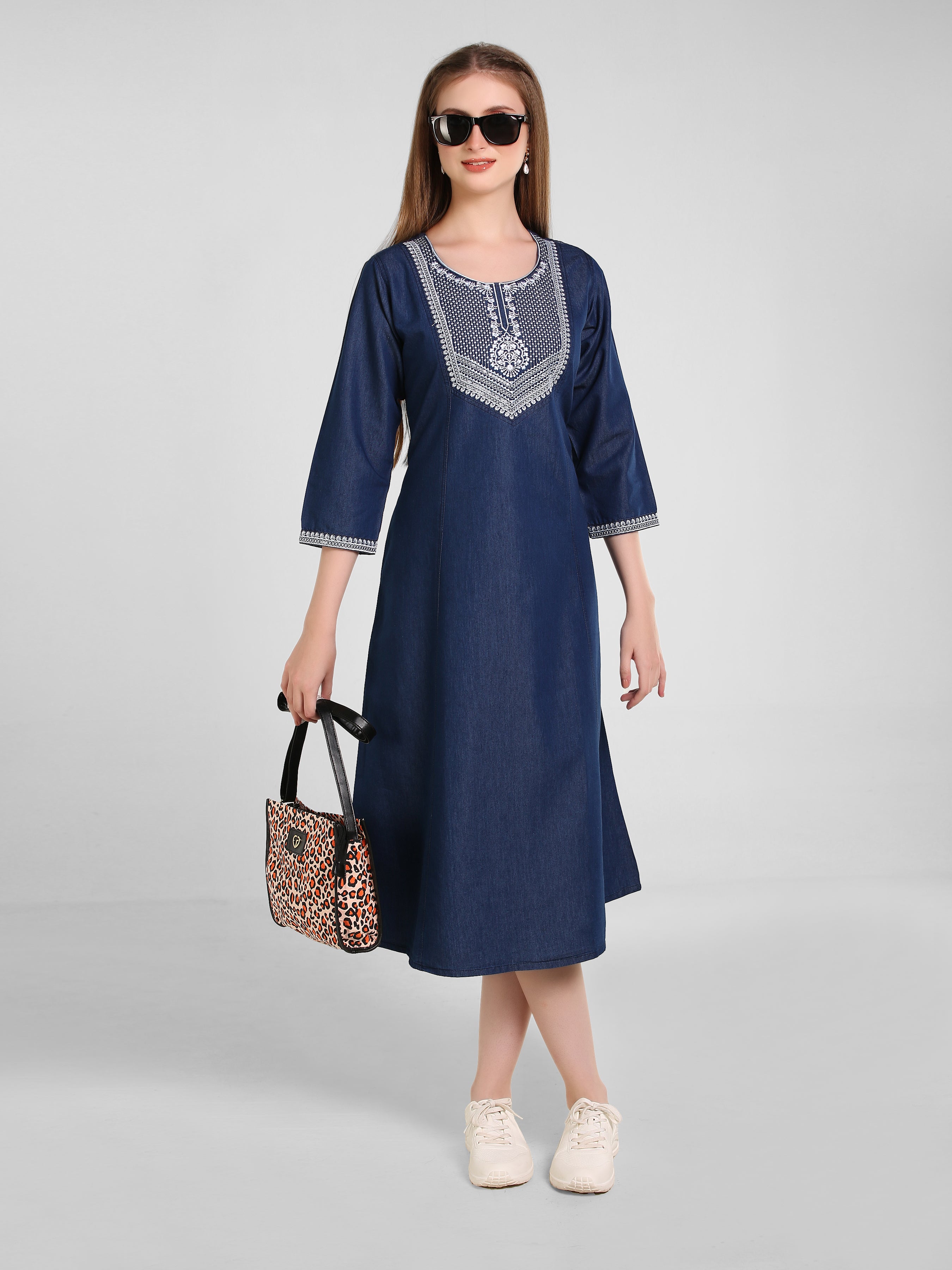 Denim Embroidered Tabla Dress