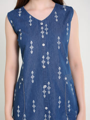 Denim Arrow Printed Sleeveless Both Side Pocket V Neck One Piece