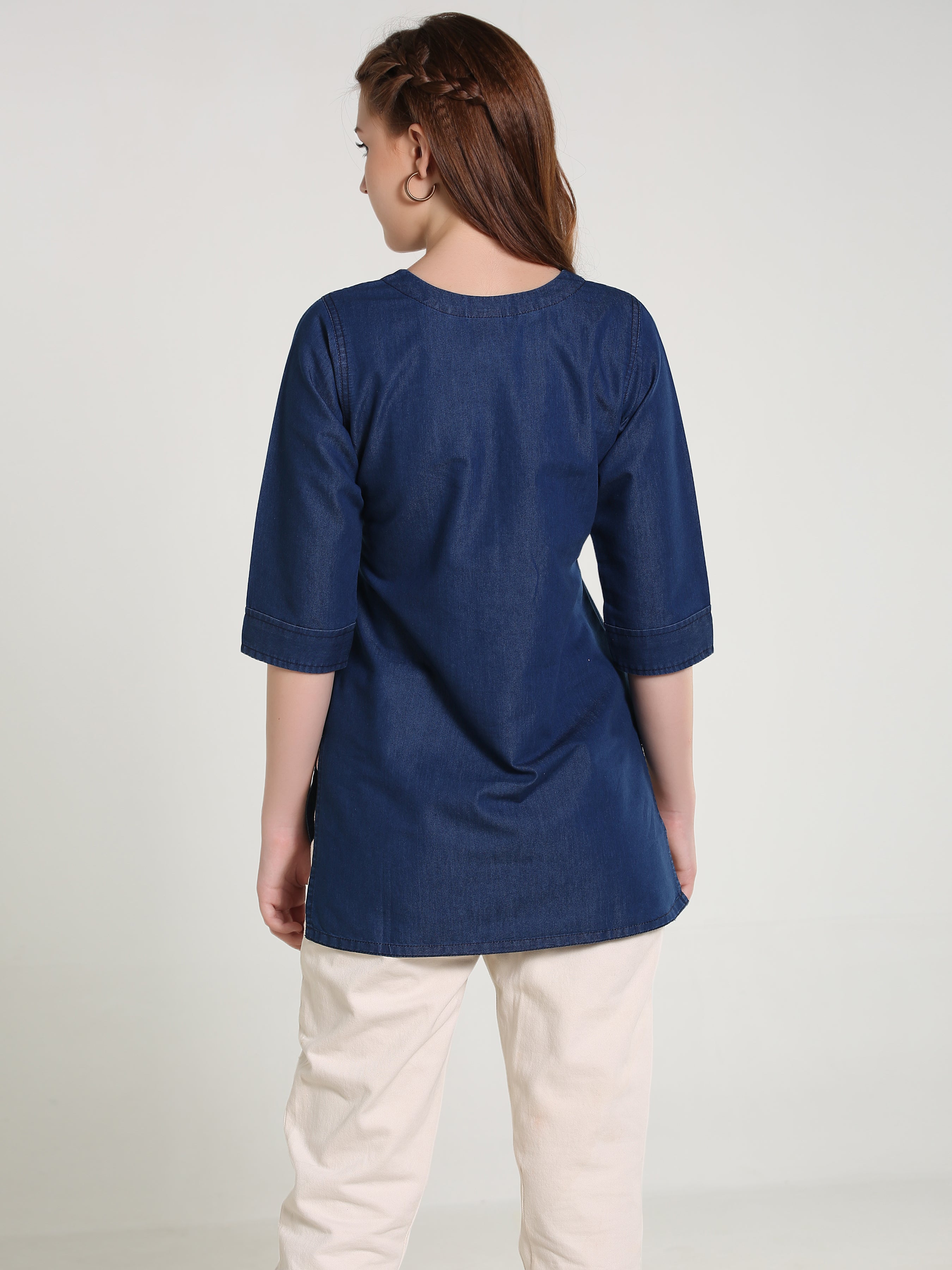 Denim Multi Lucknowi Embroidred Kurti
