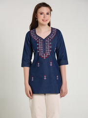 Denim Multi Lucknowi Embroidred Kurti