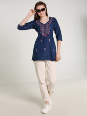 Denim Multi Lucknowi Embroidred Kurti