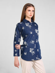 Denim Flwr Printed W One side Pocket Shirt